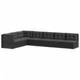 7 Piece Garden Lounge Set with Cushions Black Poly Rattan