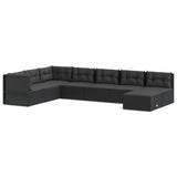 8 Piece Garden Lounge Set with Cushions Black Poly Rattan