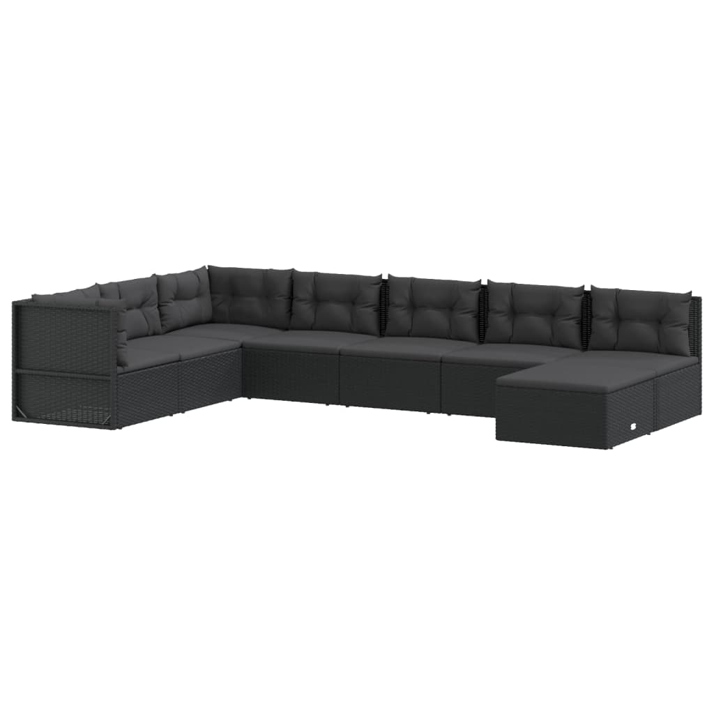 8 Piece Garden Lounge Set with Cushions Black Poly Rattan