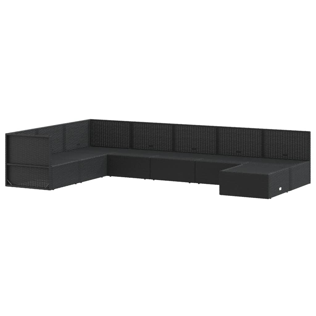 8 Piece Garden Lounge Set with Cushions Black Poly Rattan