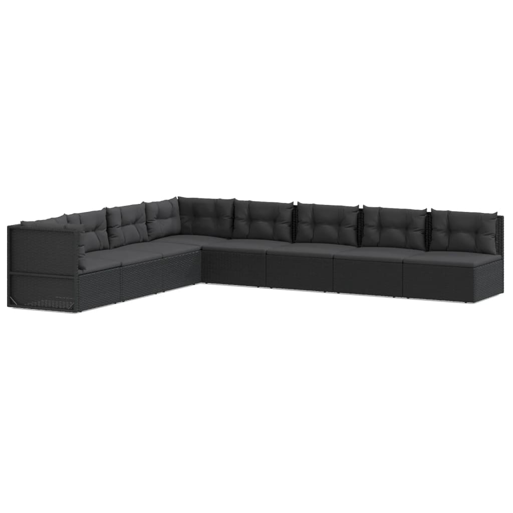 8 Piece Garden Lounge Set with Cushions Black Poly Rattan