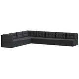 8 Piece Garden Lounge Set with Cushions Black Poly Rattan - Front View