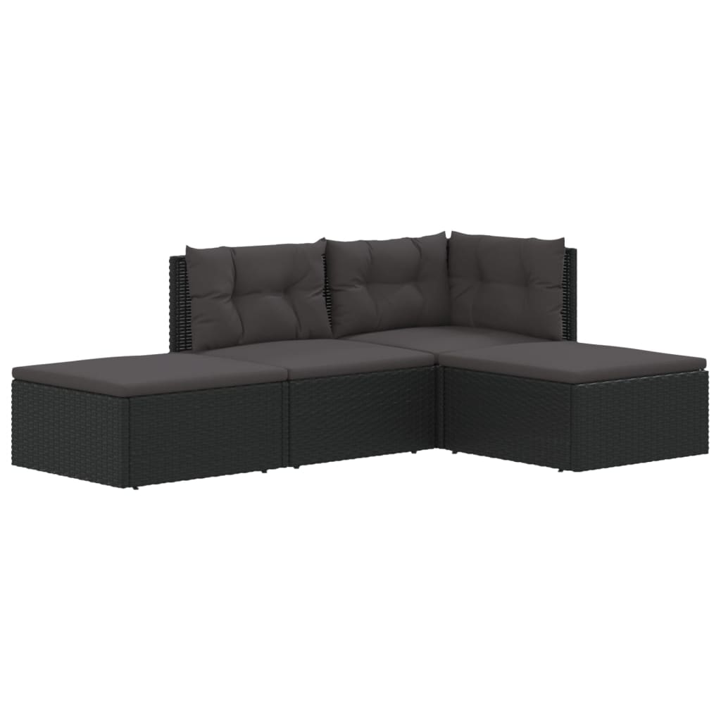 4 Piece Garden Lounge Set with Cushions Black Poly Rattan
