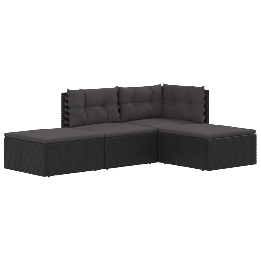 4 Piece Garden Lounge Set with Cushions Black Poly Rattan