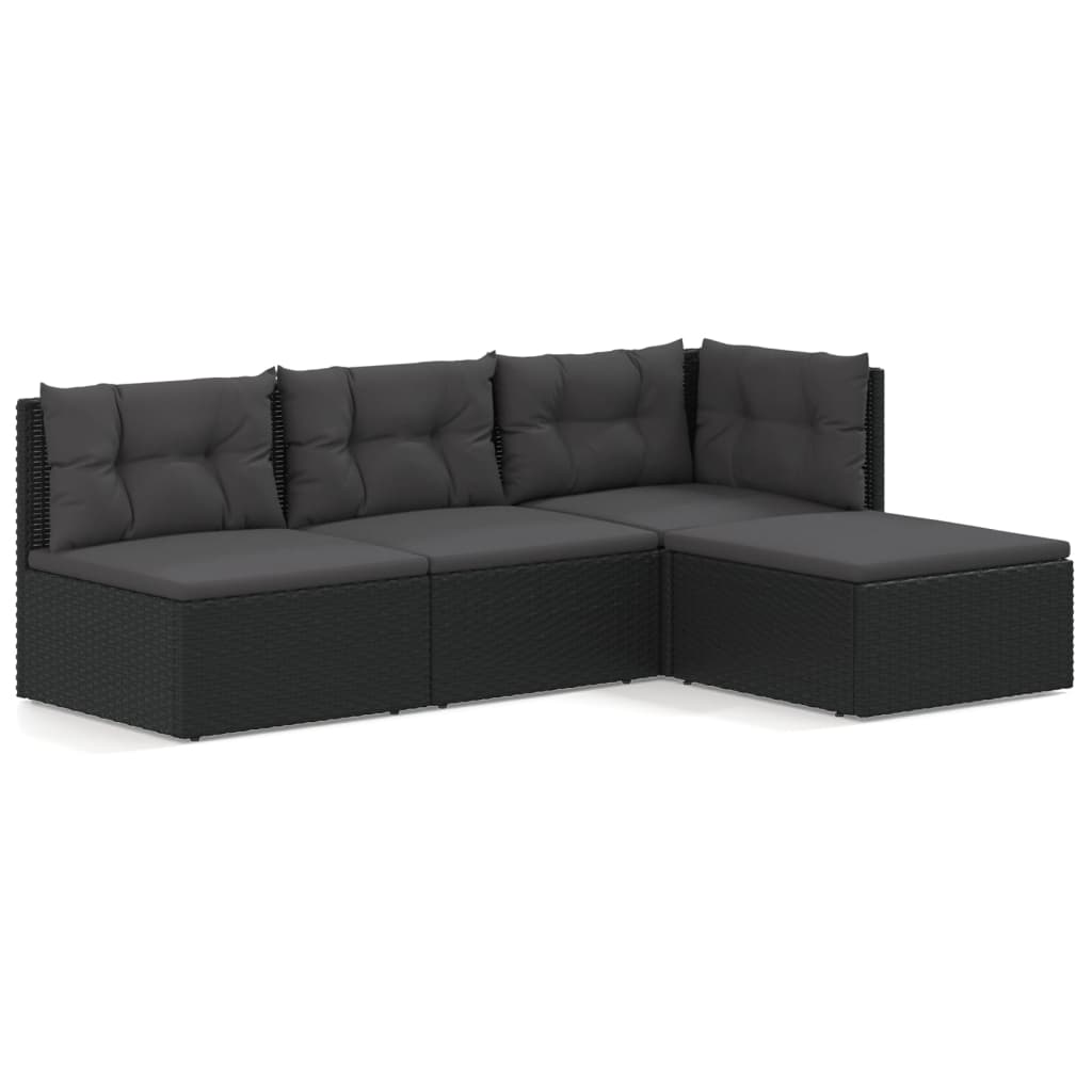 4 Piece Garden Lounge Set with Cushions Black Poly Rattan