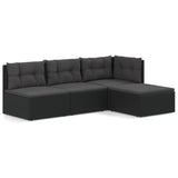 4 Piece Garden Lounge Set with Cushions Black Poly Rattan - Front View