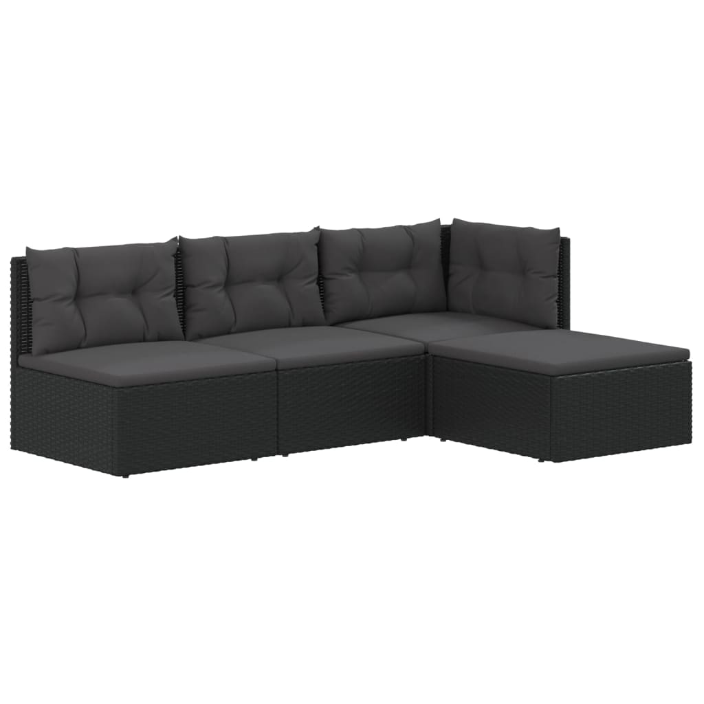 4 Piece Garden Lounge Set with Cushions Black Poly Rattan