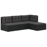 4 Piece Garden Lounge Set with Cushions Black Poly Rattan - Side View