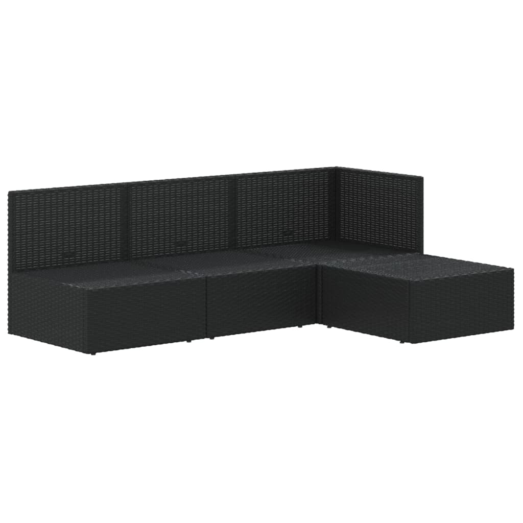4 Piece Garden Lounge Set with Cushions Black Poly Rattan