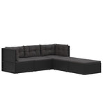 5 Piece Garden Lounge Set with Cushions Black Poly Rattan