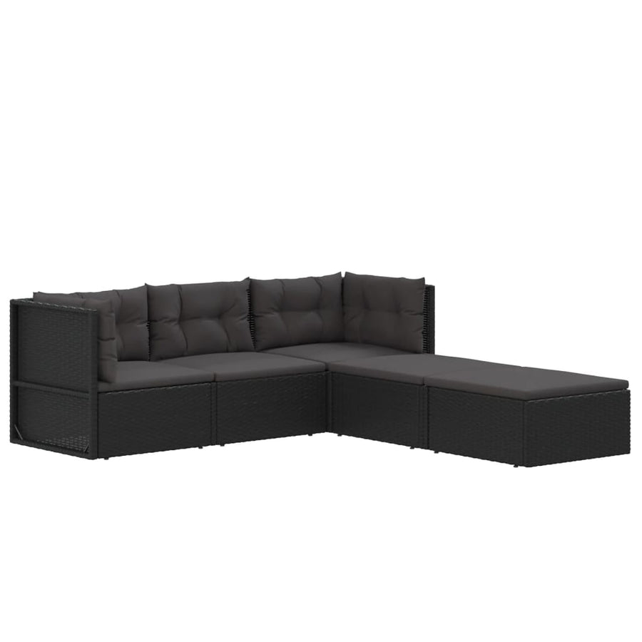 5 Piece Garden Lounge Set with Cushions Black Poly Rattan