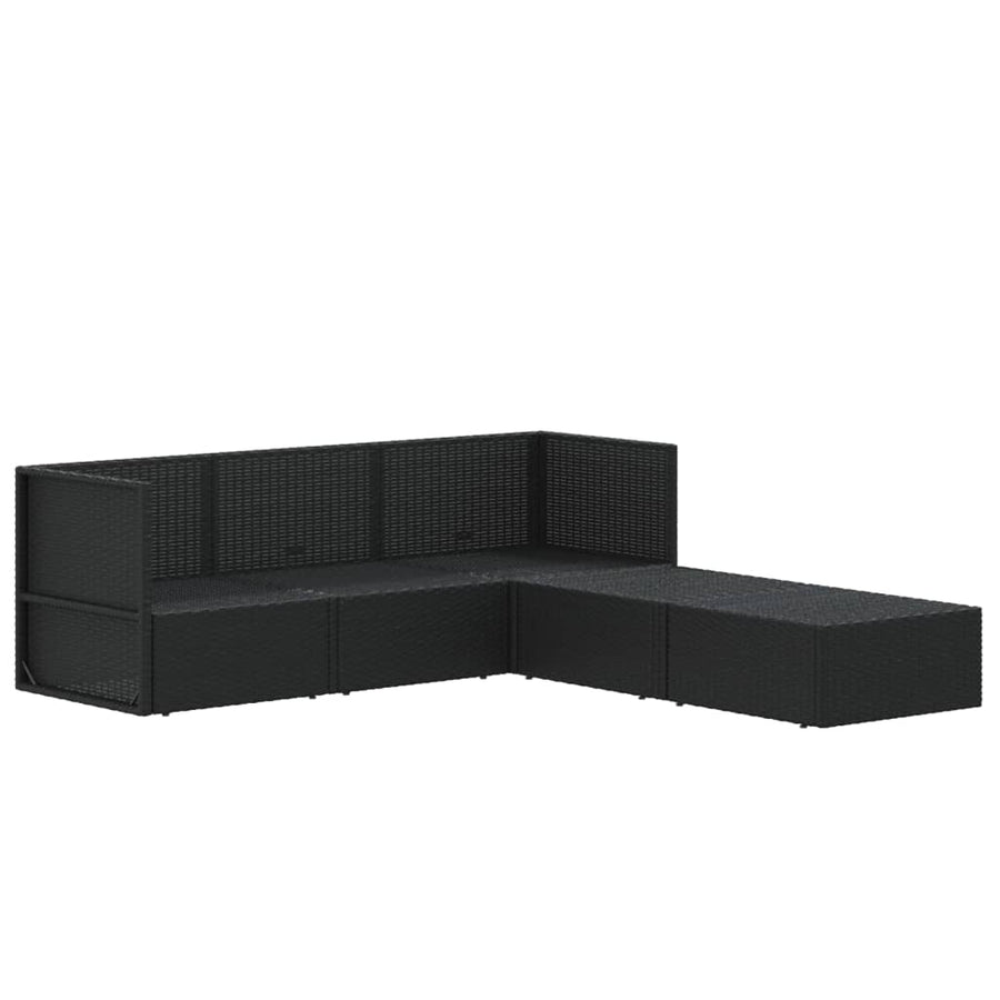 5 Piece Garden Lounge Set with Cushions Black Poly Rattan
