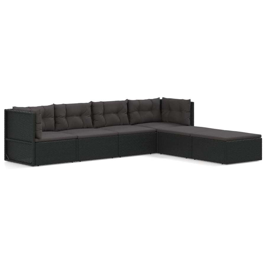 6 Piece Garden Lounge Set with Cushions Black Poly Rattan