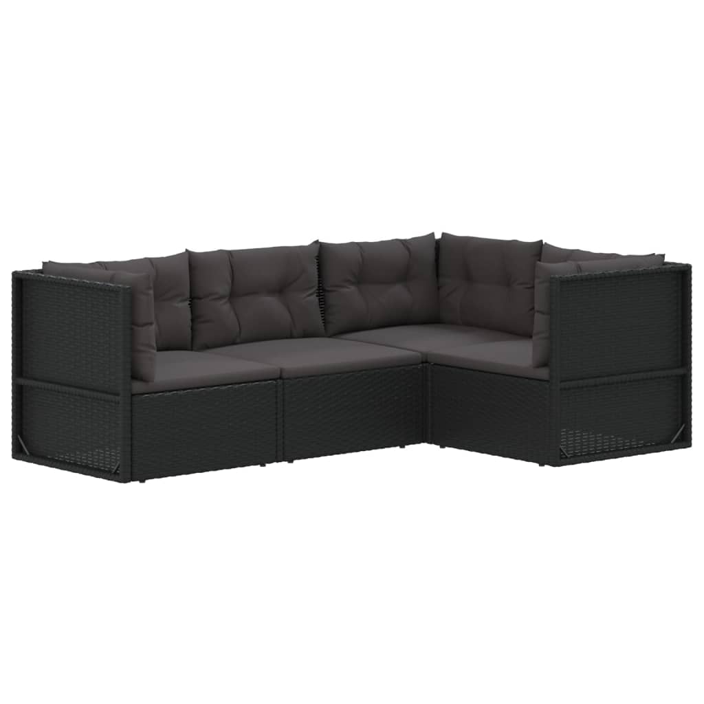 4 Piece Garden Lounge Set with Cushions Black Poly Rattan