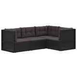 4 Piece Garden Lounge Set with Cushions Black Poly Rattan