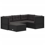 5 Piece Garden Lounge Set with Cushions Black Poly Rattan - Side View