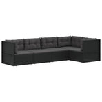 5 Piece Garden Lounge Set with Cushions Black Poly Rattan