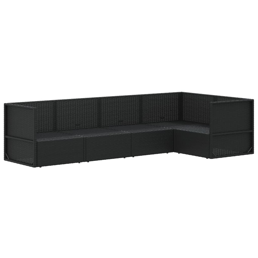 5 Piece Garden Lounge Set with Cushions Black Poly Rattan
