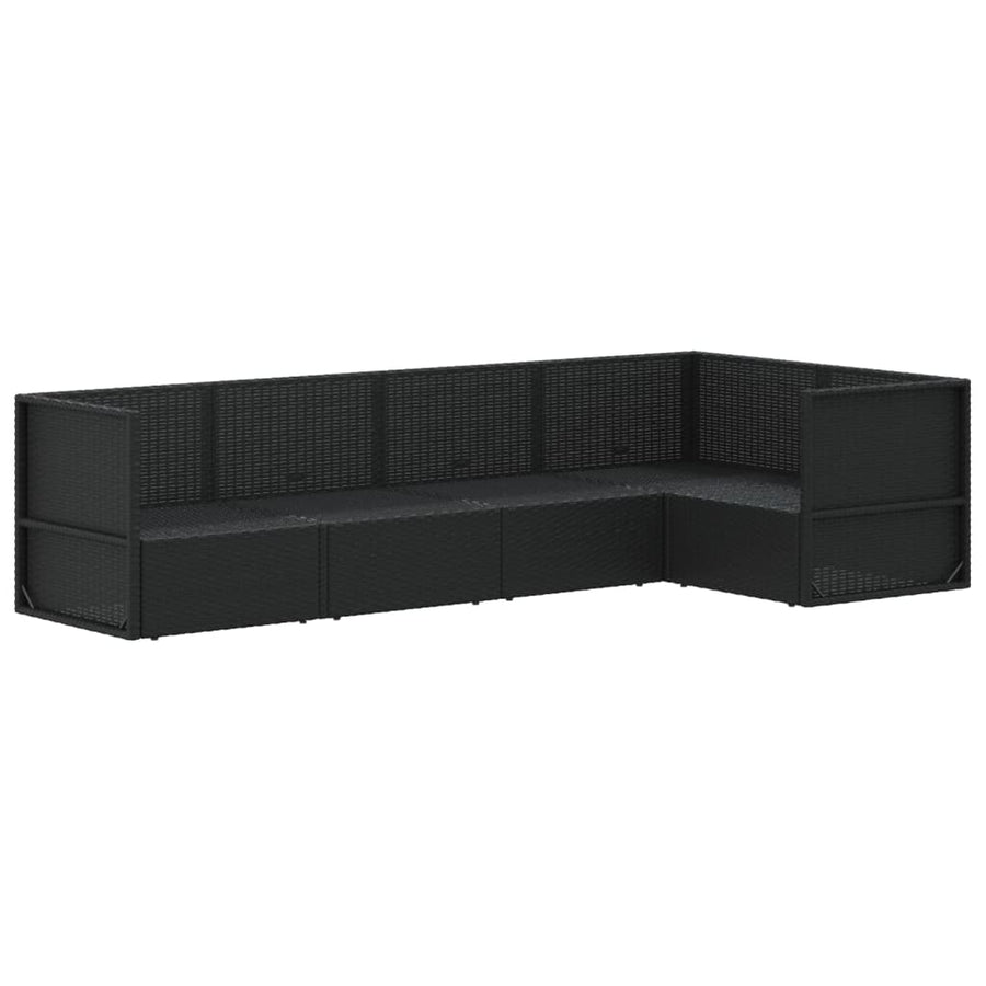 5 Piece Garden Lounge Set with Cushions Black Poly Rattan