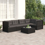5 Piece Garden Lounge Set with Cushions Black Poly Rattan