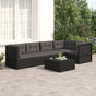 5 Piece Garden Lounge Set with Cushions Black Poly Rattan