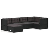 6 Piece Garden Lounge Set with Cushions Black Poly Rattan