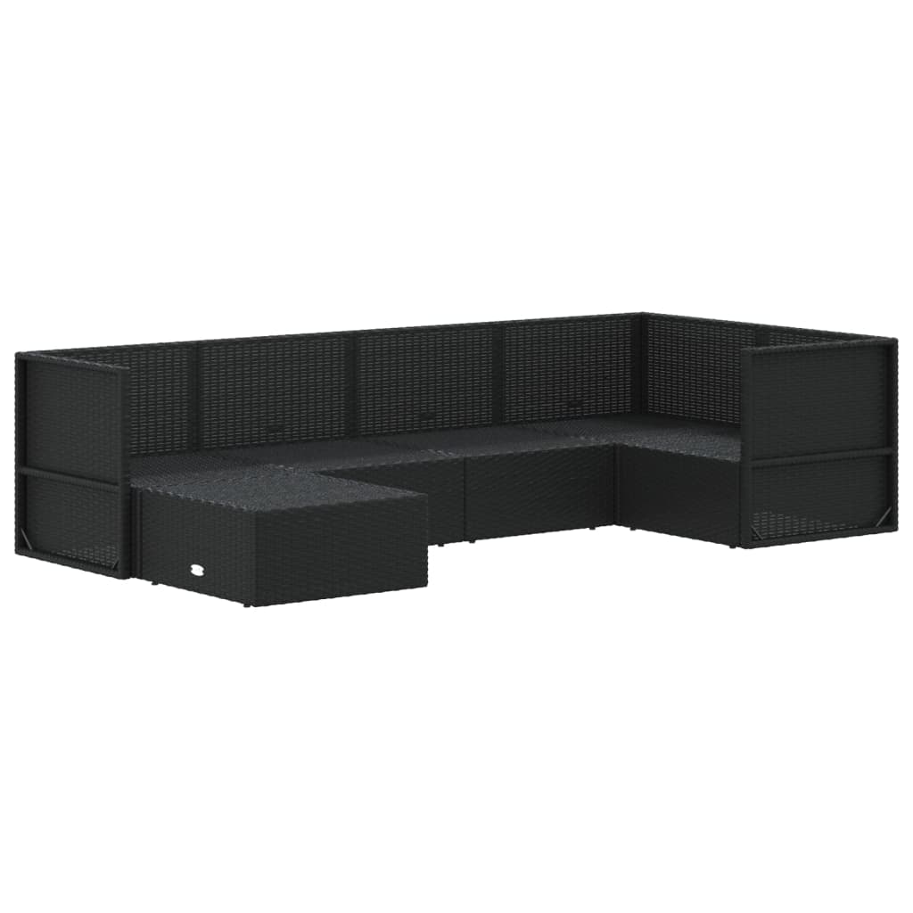 6 Piece Garden Lounge Set with Cushions Black Poly Rattan