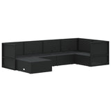 6 Piece Garden Lounge Set with Cushions Black Poly Rattan