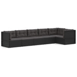 6 Piece Garden Lounge Set with Cushions Black Poly Rattan