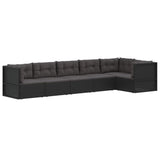 6 Piece Garden Lounge Set with Cushions Black Poly Rattan