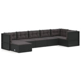7 Piece Garden Lounge Set with Cushions Black Poly Rattan