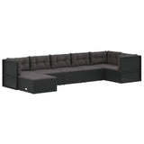 7 Piece Garden Lounge Set with Cushions Black Poly Rattan - Side View
