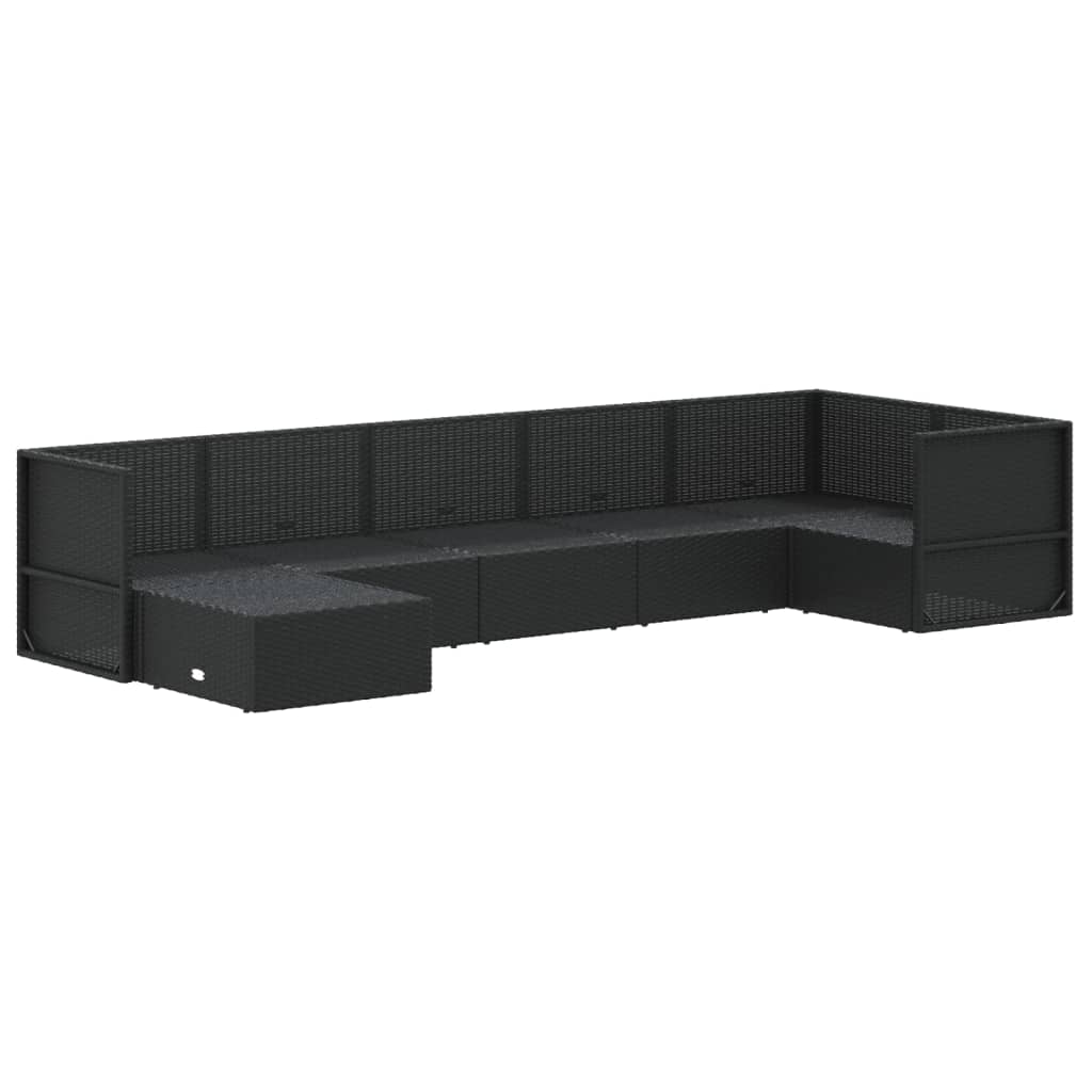 7 Piece Garden Lounge Set with Cushions Black Poly Rattan