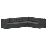 6 Piece Garden Lounge Set with Cushions Black Poly Rattan