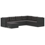 7 Piece Garden Lounge Set with Cushions Black Poly Rattan