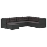 7 Piece Garden Lounge Set with Cushions Black Poly Rattan