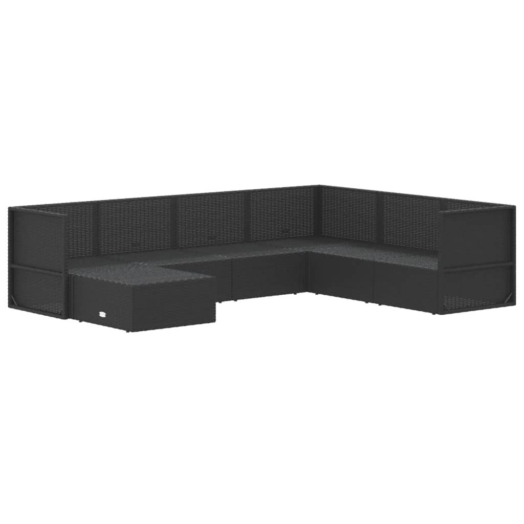 7 Piece Garden Lounge Set with Cushions Black Poly Rattan