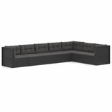 7 Piece Garden Lounge Set with Cushions Black Poly Rattan
