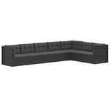 7 Piece Garden Lounge Set with Cushions Black Poly Rattan - Side View