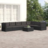 7 Piece Garden Lounge Set with Cushions Black Poly Rattan