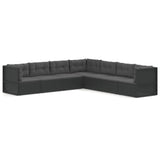 7 Piece Garden Lounge Set with Cushions Black Poly Rattan - Front View