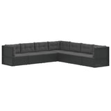 7 Piece Garden Lounge Set with Cushions Black Poly Rattan