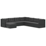 8 Piece Garden Lounge Set with Cushions Black Poly Rattan