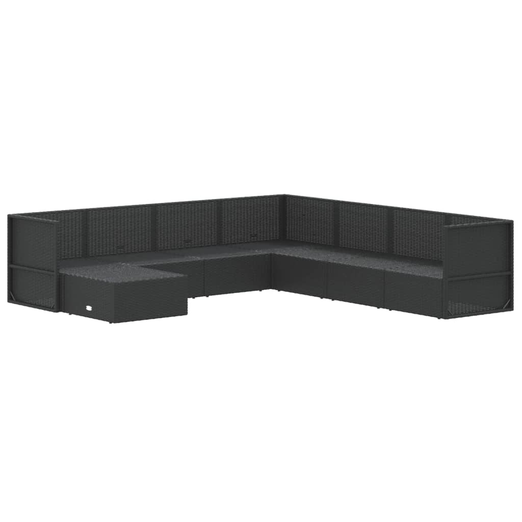 8 Piece Garden Lounge Set with Cushions Black Poly Rattan