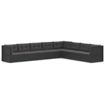 8 Piece Garden Lounge Set with Cushions Black Poly Rattan