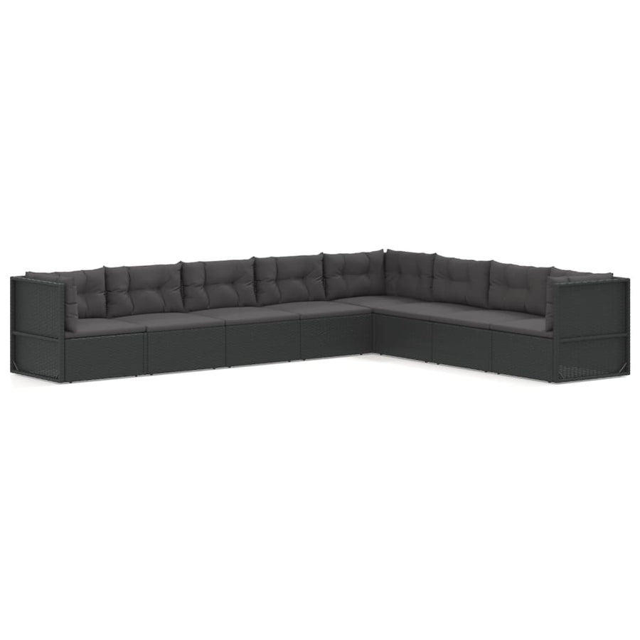 8 Piece Garden Lounge Set with Cushions Black Poly Rattan