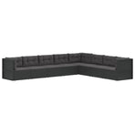 8 Piece Garden Lounge Set with Cushions Black Poly Rattan