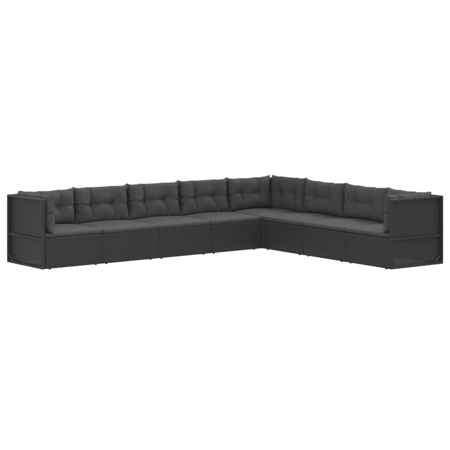8 Piece Garden Lounge Set with Cushions Black Poly Rattan