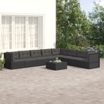 8 Piece Garden Lounge Set with Cushions Black Poly Rattan