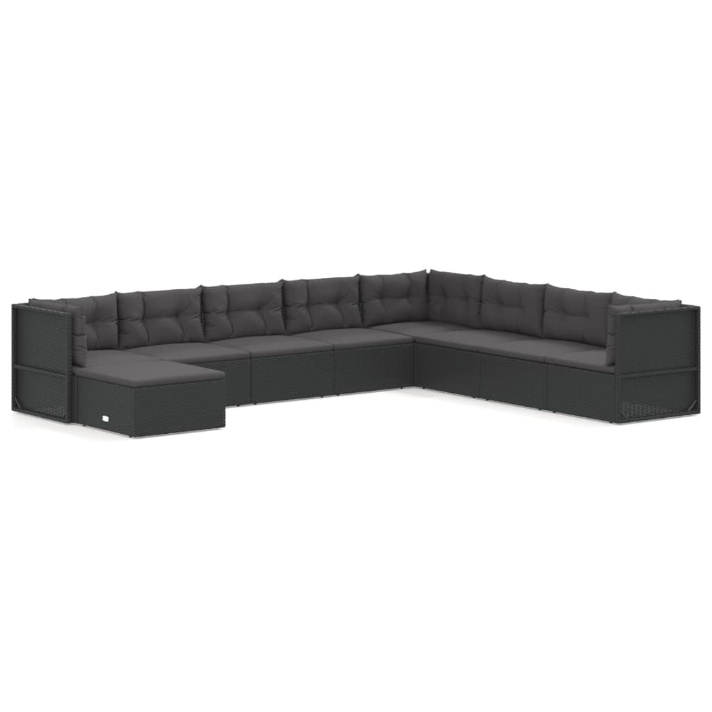 9 Piece Garden Lounge Set with Cushions Black Poly Rattan